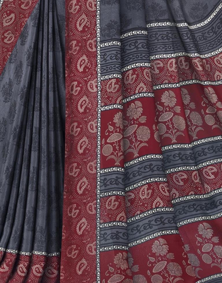 Dark Grey Printed Saree | Leemboodi
