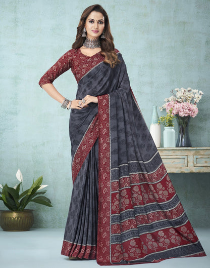 Dark Grey Printed Saree | Leemboodi