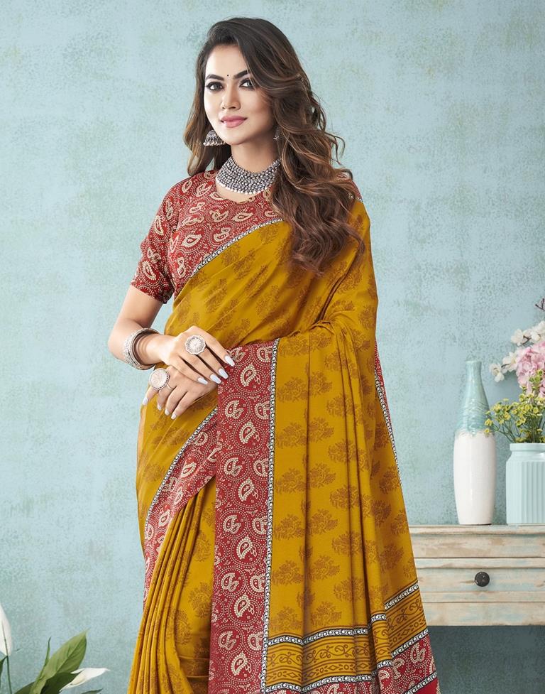 Mustard Printed Saree | Sudathi
