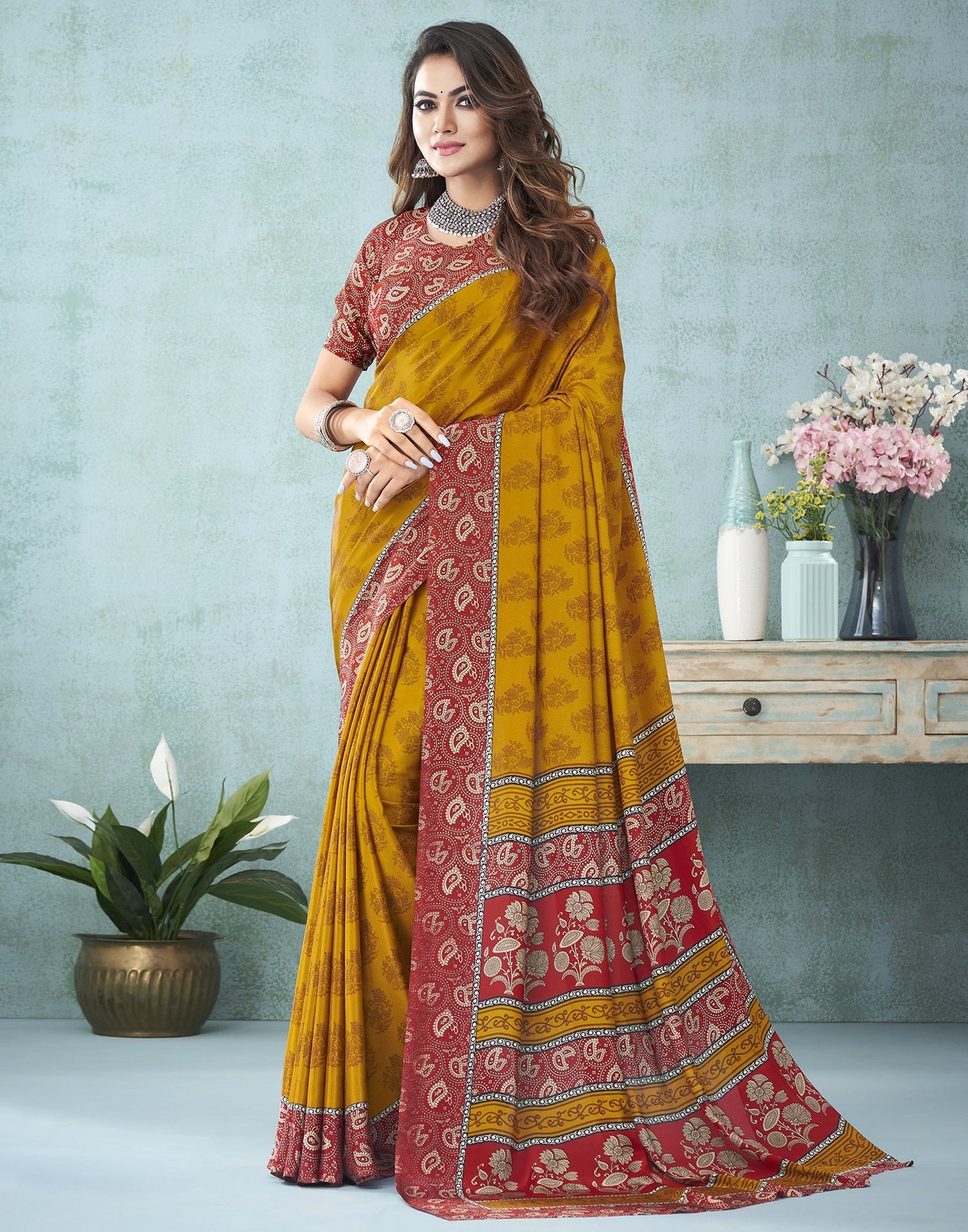 Mustard Printed Saree | Sudathi