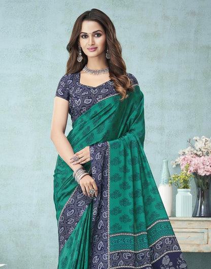Teal Green Printed Saree | Leemboodi