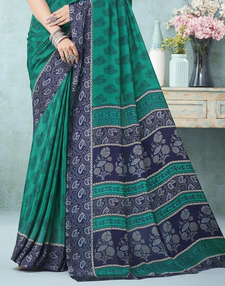 Teal Green Printed Saree | Leemboodi
