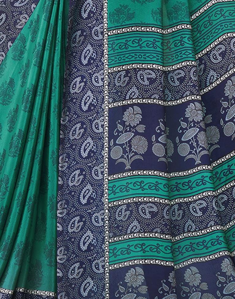 Teal Green Printed Saree | Leemboodi