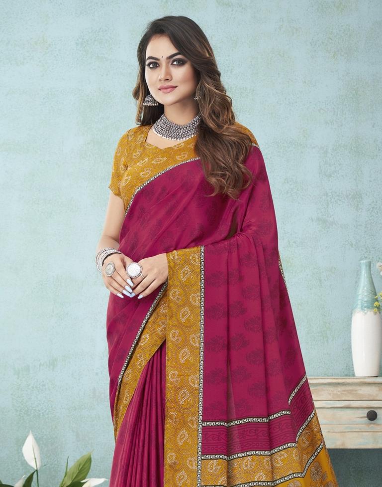 Hot Pink Printed Saree | Leemboodi