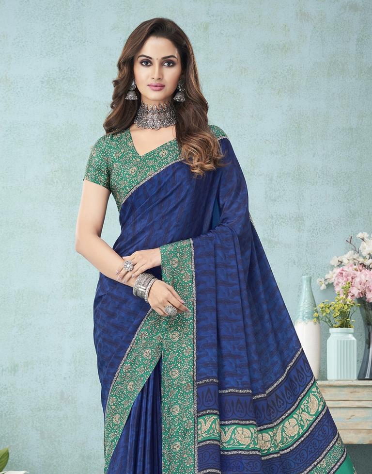 Navy Blue Printed Saree | Leemboodi