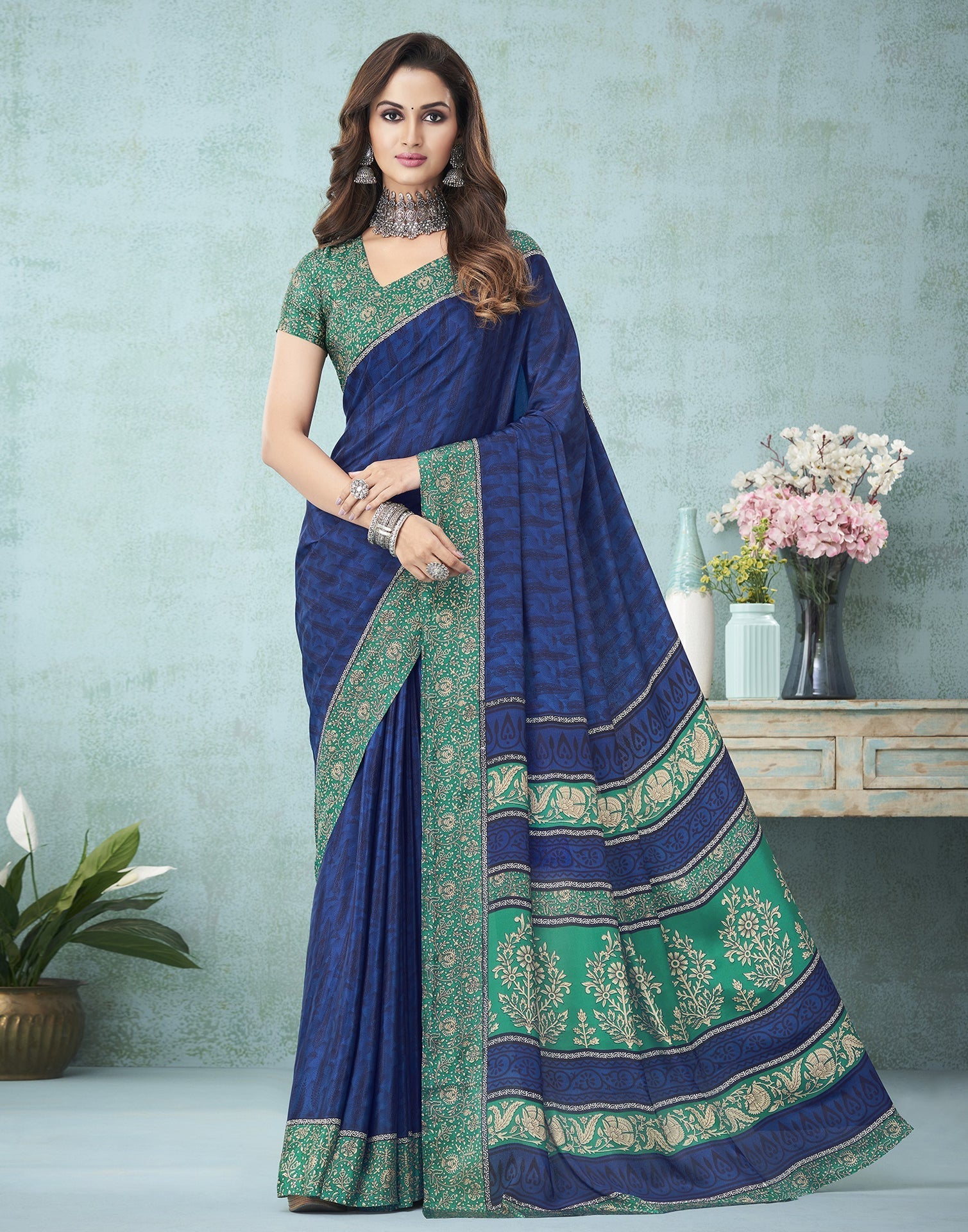 Navy Blue Printed Saree | Leemboodi