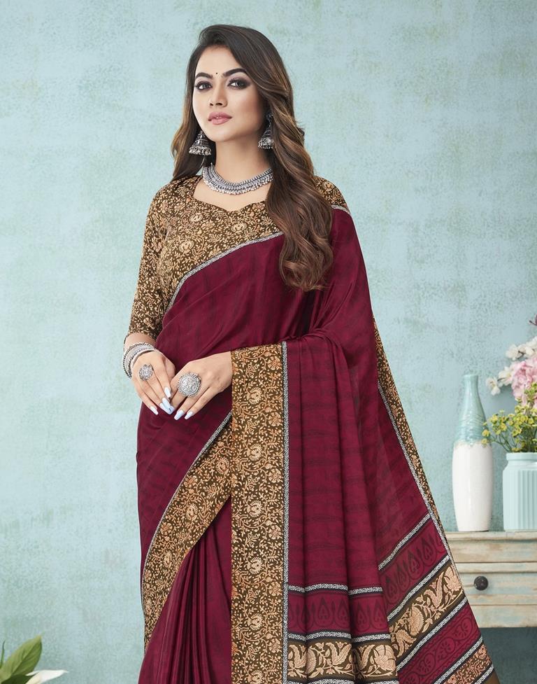 Maroon Printed Saree | Leemboodi