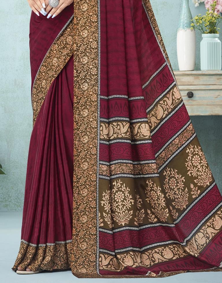 Maroon Printed Saree | Leemboodi