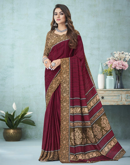 Maroon Printed Saree | Leemboodi