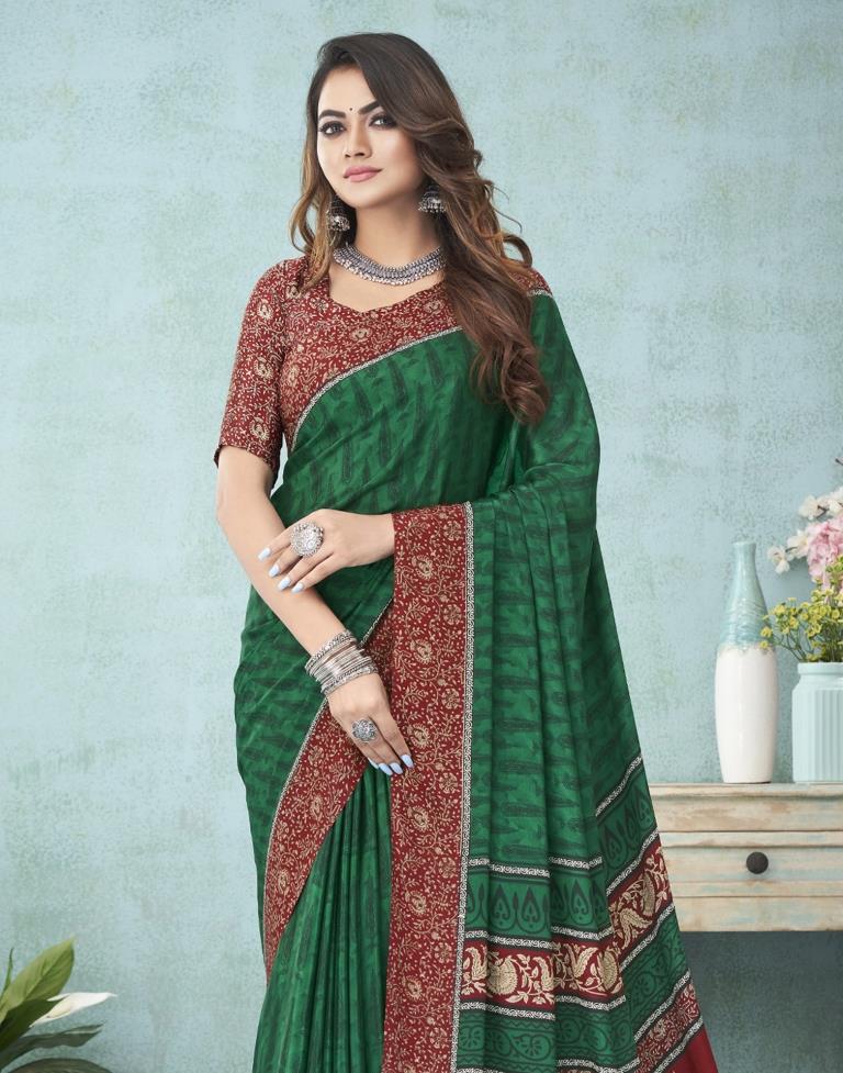 Green Printed Saree | Leemboodi