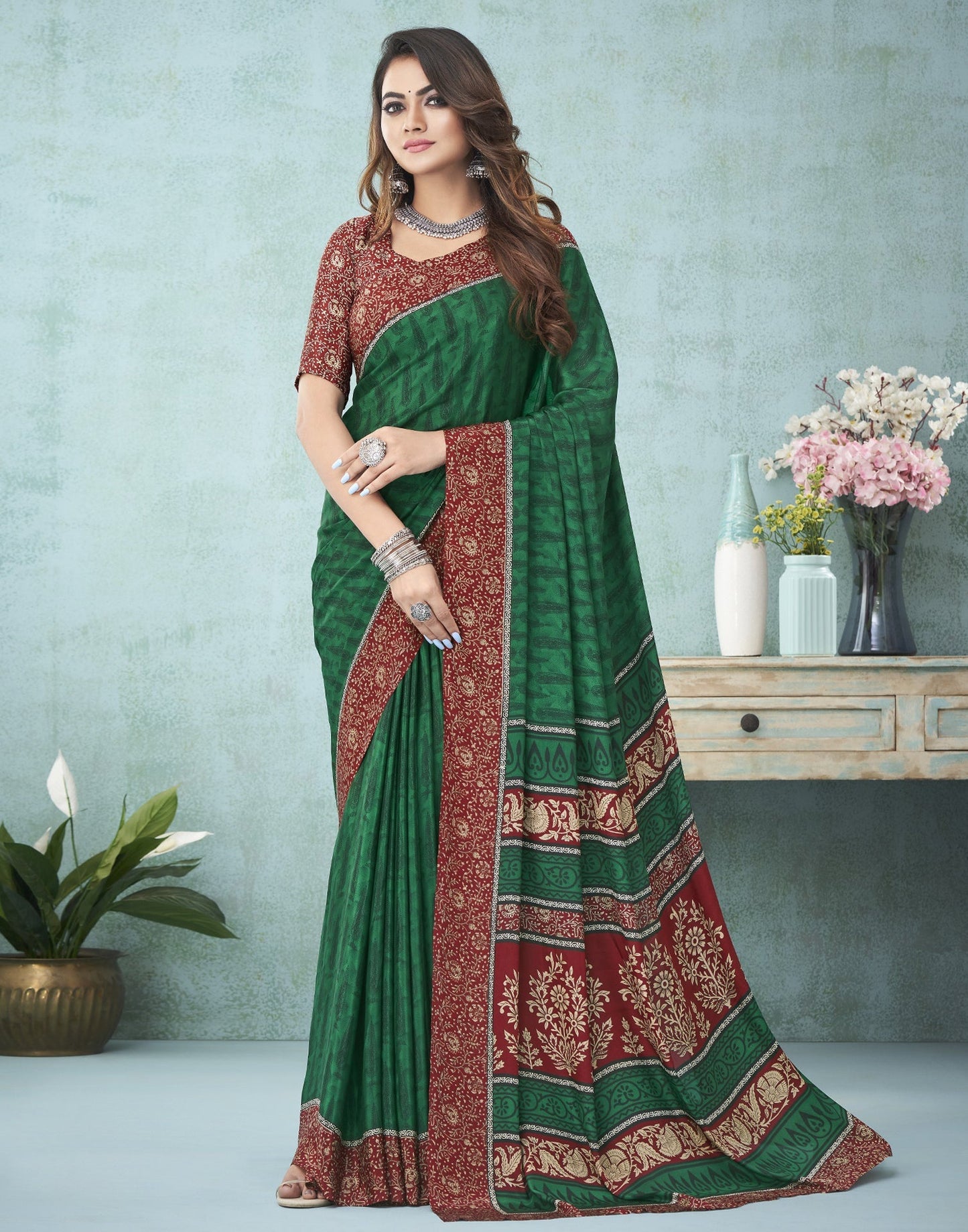 Green Printed Saree | Leemboodi