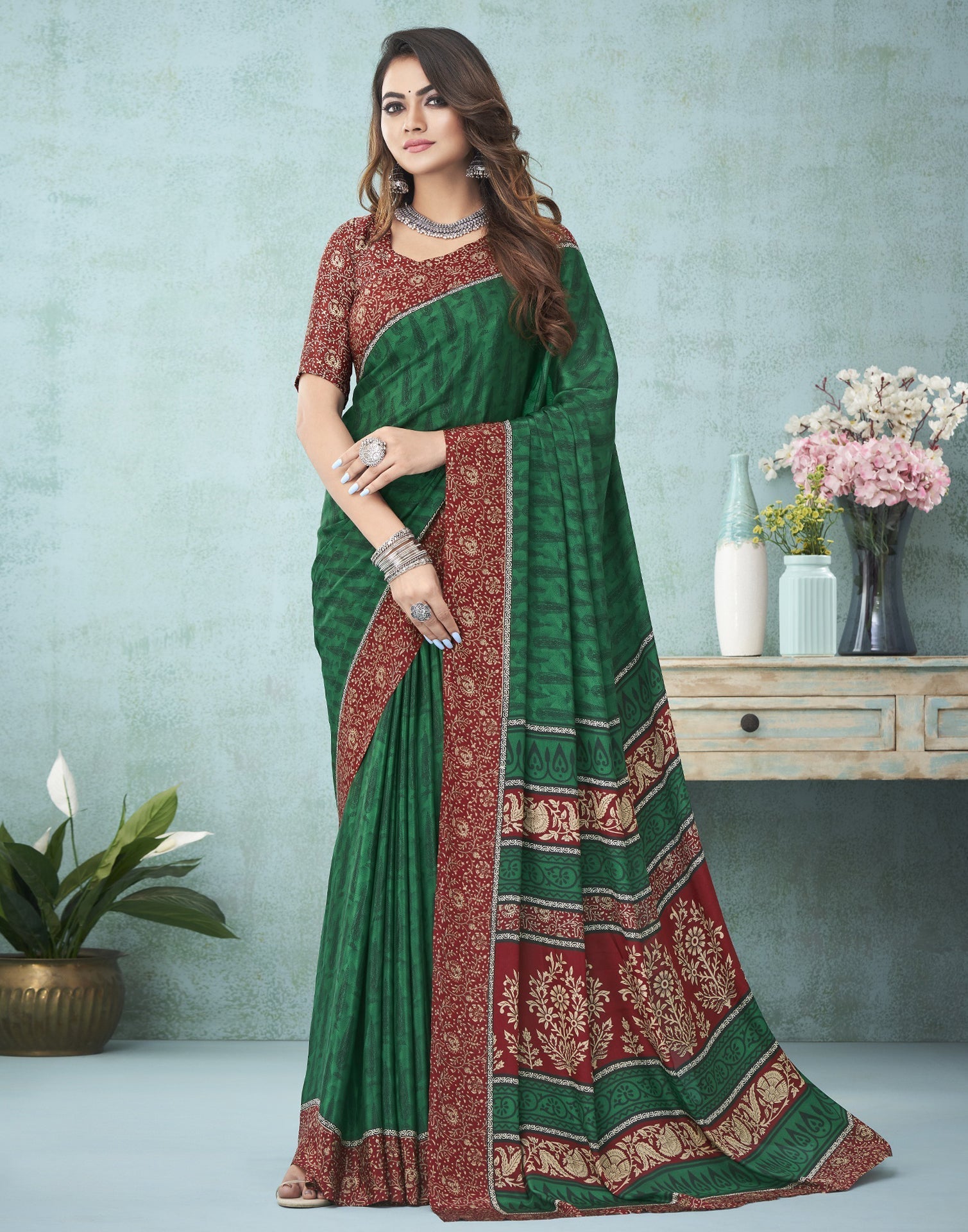 Green Printed Saree | Leemboodi