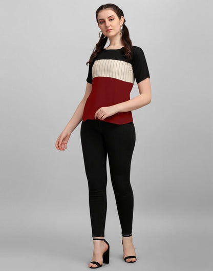 Black And Beige Colored Rayon Colour Block Top | Sudathi