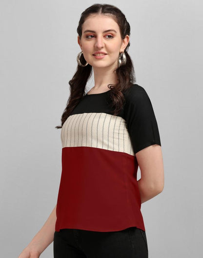 Black And Beige Colored Rayon Colour Block Top | Sudathi