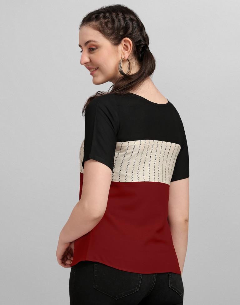 Black And Beige Colored Rayon Colour Block Top | Sudathi