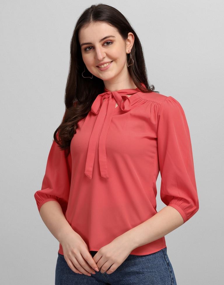 Coral Pink Colored Crepe Mill Dyed Top | Sudathi