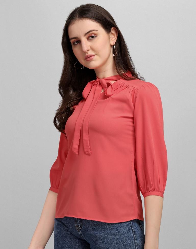 Coral Pink Colored Crepe Mill Dyed Top | Sudathi