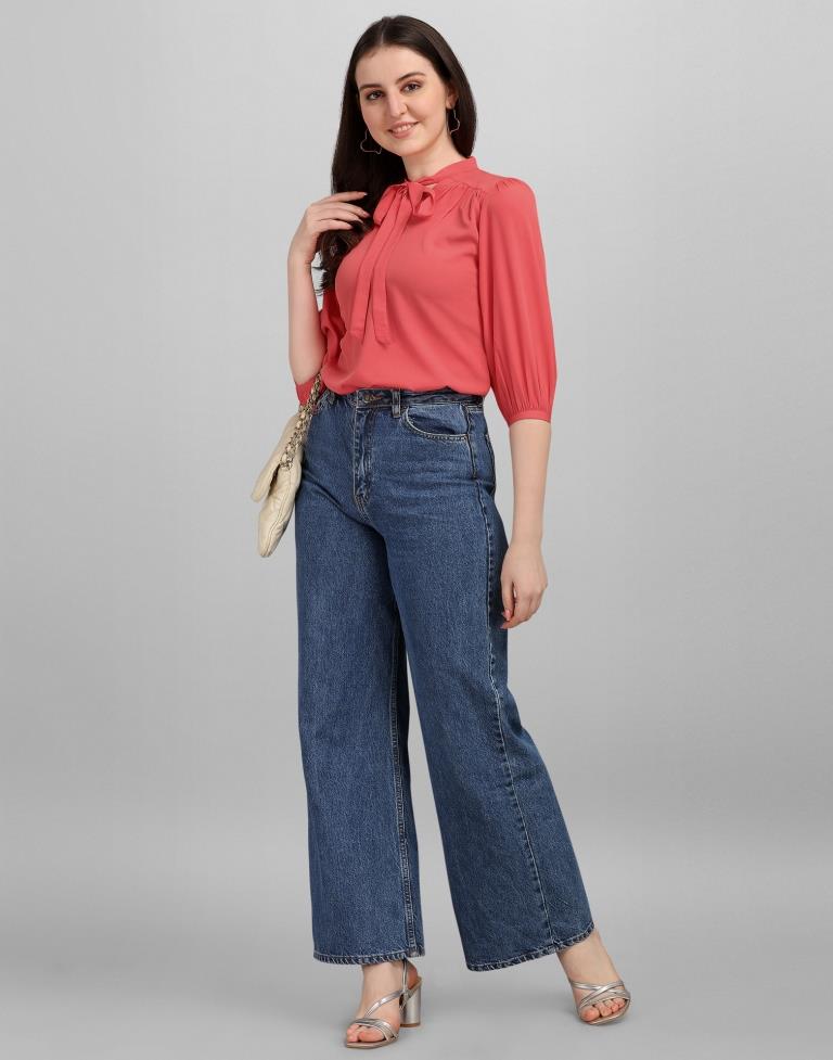 Coral Pink Colored Crepe Mill Dyed Top | Sudathi