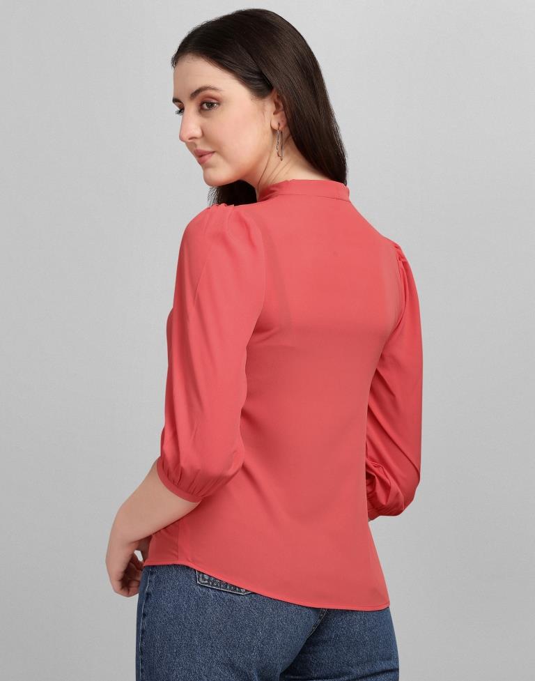 Coral Pink Colored Crepe Mill Dyed Top | Sudathi