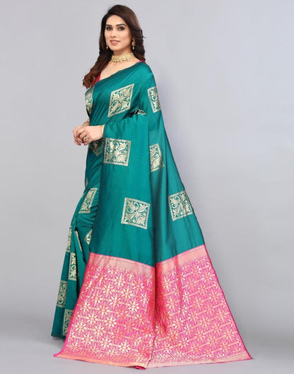 Teal Green Weaving Silk Saree
