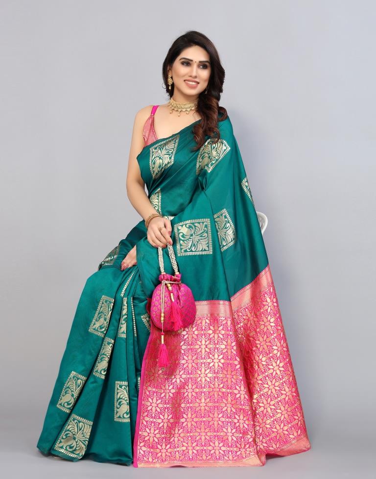 Teal Green Weaving Silk Saree