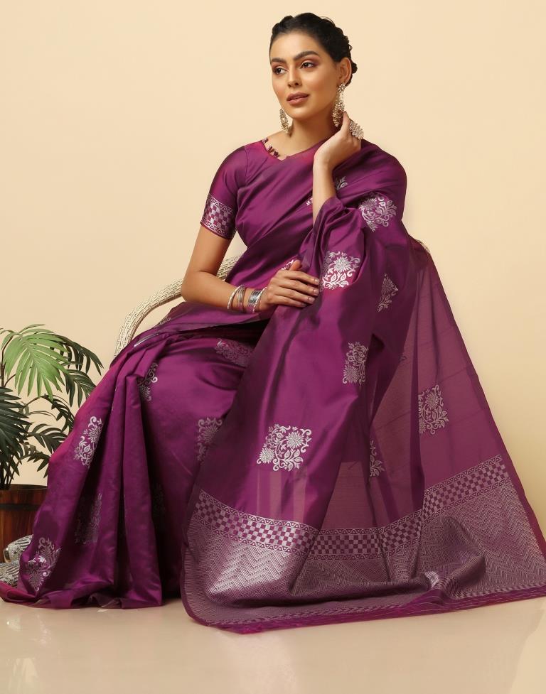 Wine Weaving Silk Saree