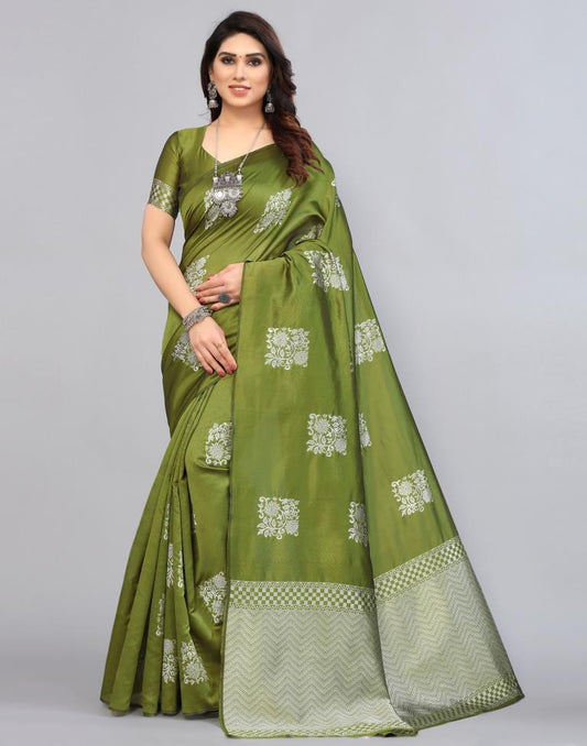Olive Green Weaving Silk Saree