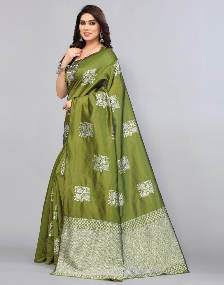 Olive Green Weaving Silk Saree
