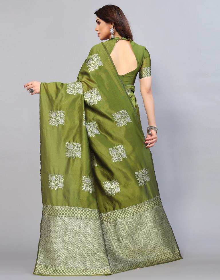 Olive Green Weaving Silk Saree