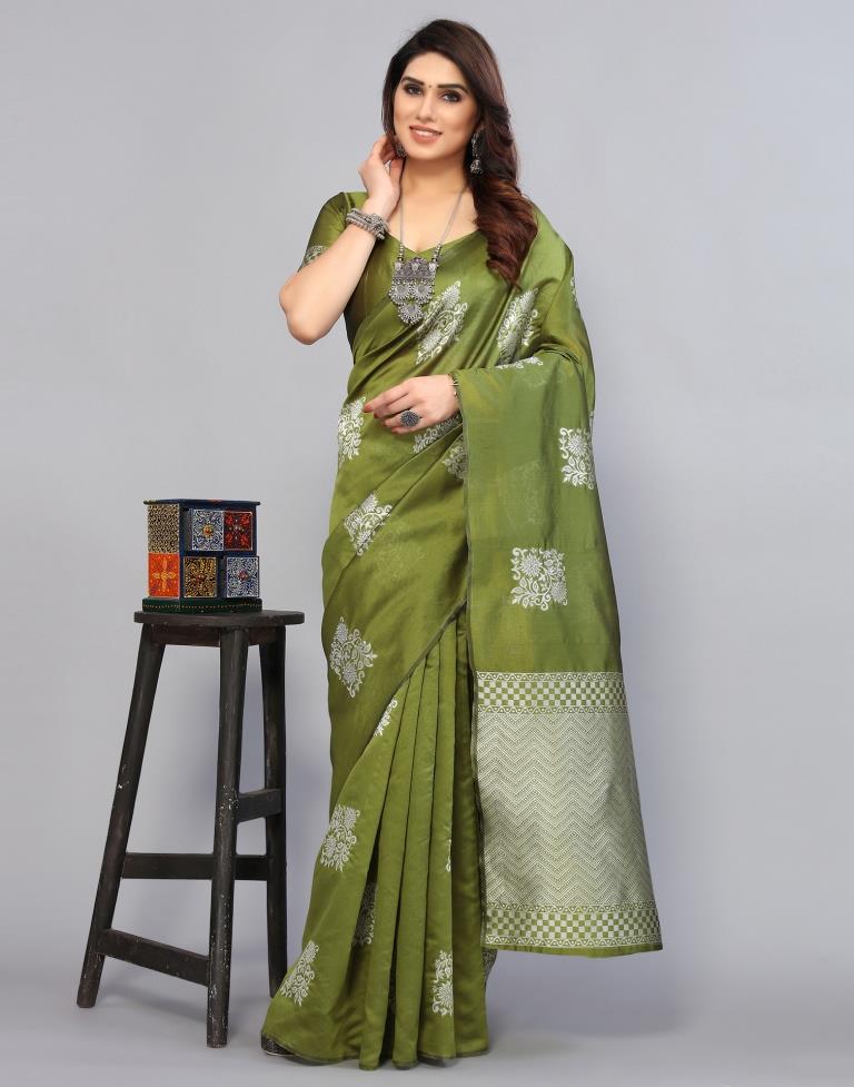 Olive Green Weaving Silk Saree