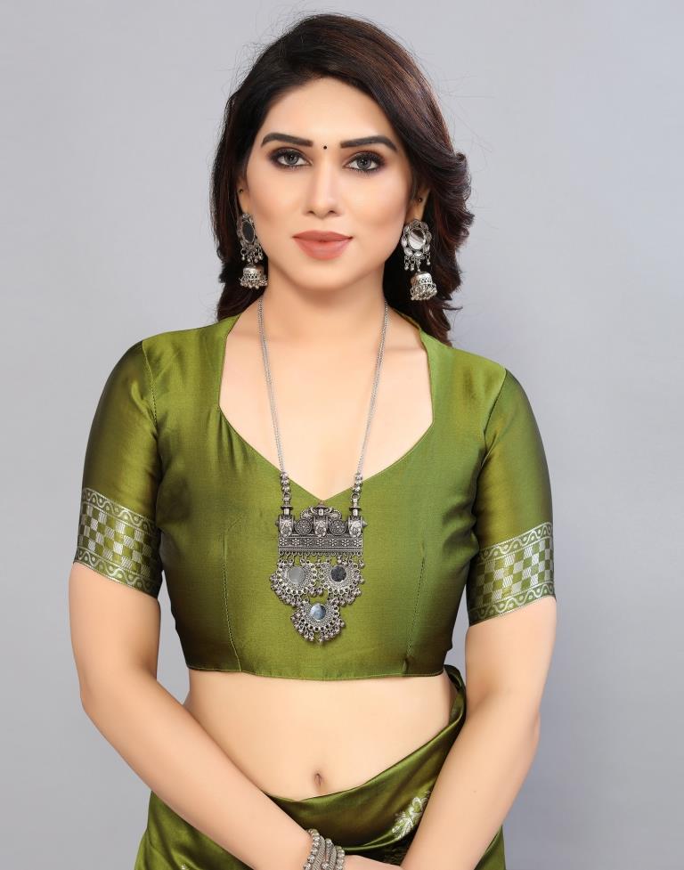 Olive Green Weaving Silk Saree