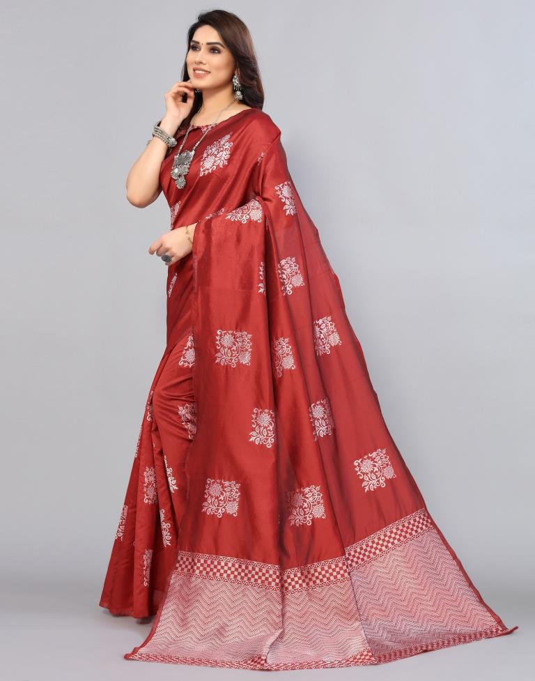 Maroon Weaving Silk Saree