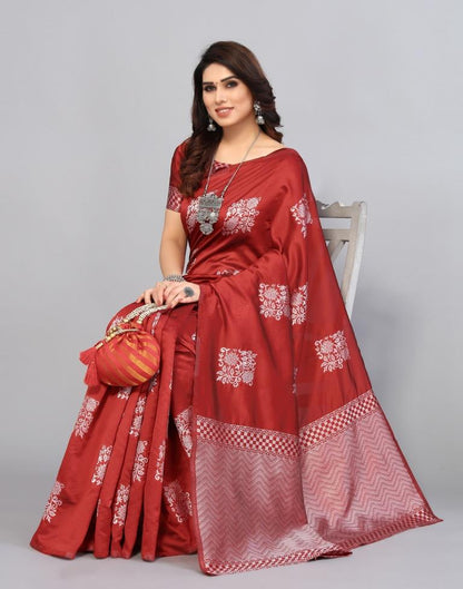 Maroon Weaving Silk Saree