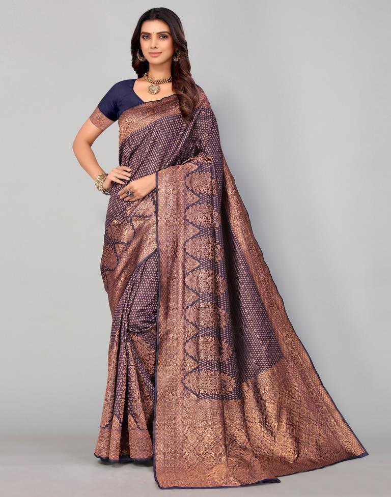 Navy Blue Weaving Silk Saree