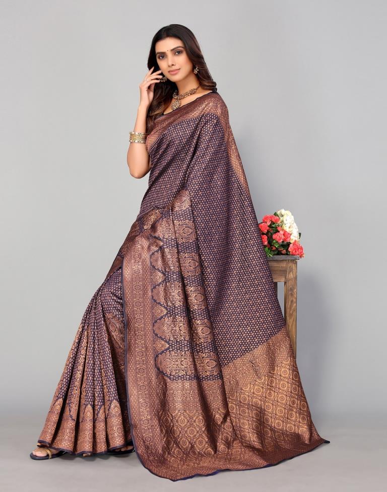 Navy Blue Weaving Silk Saree