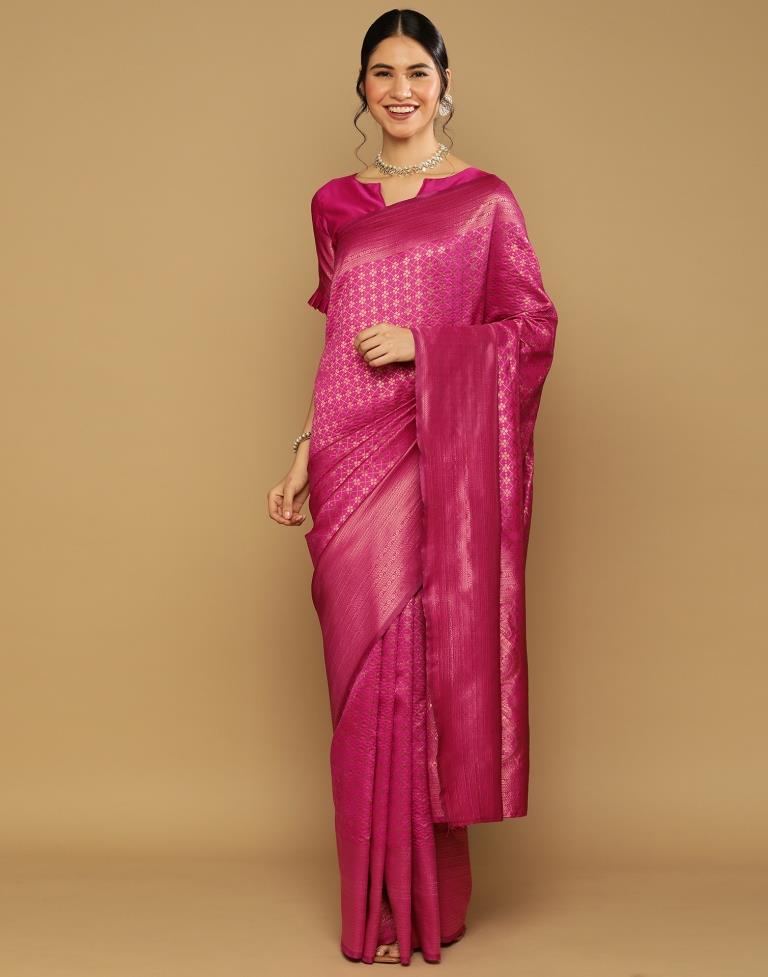 Hot Pink Banarasi Silk Saree