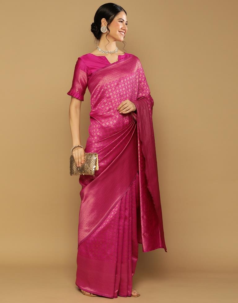 Hot Pink Banarasi Silk Saree