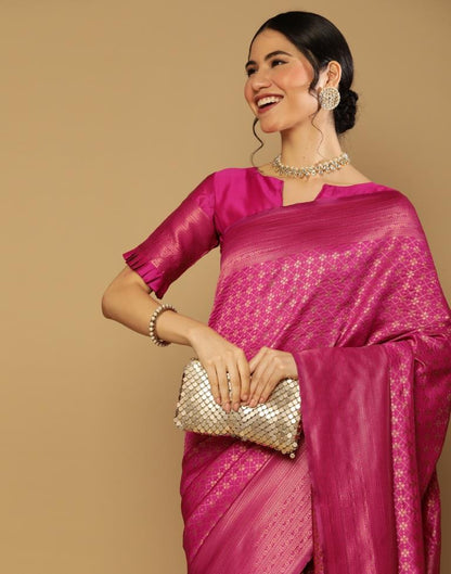 Hot Pink Banarasi Silk Saree
