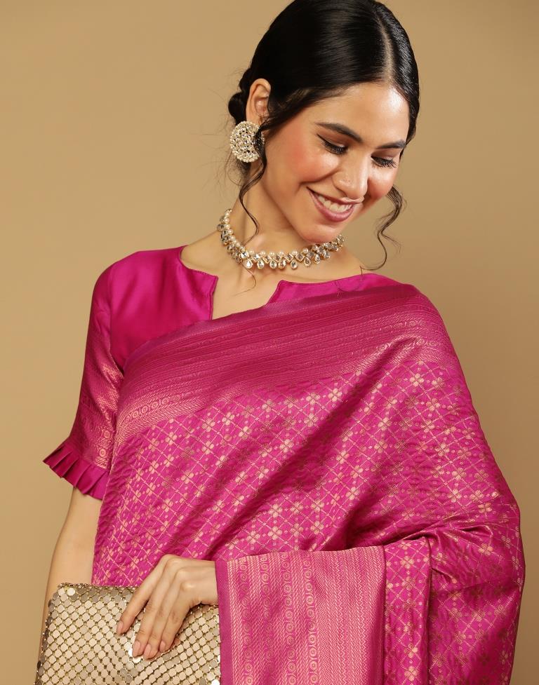 Hot Pink Banarasi Silk Saree