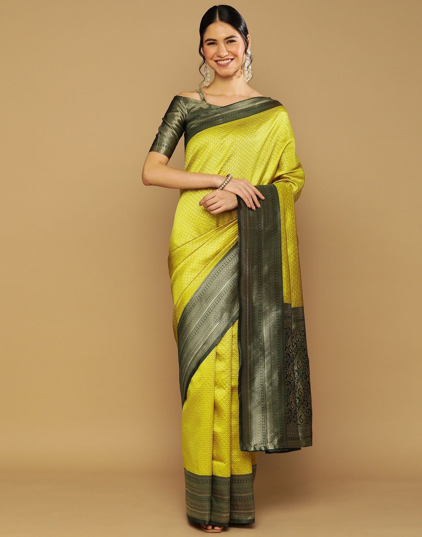 Lime Green Kanjivaram Jacquard Saree | Sudathi