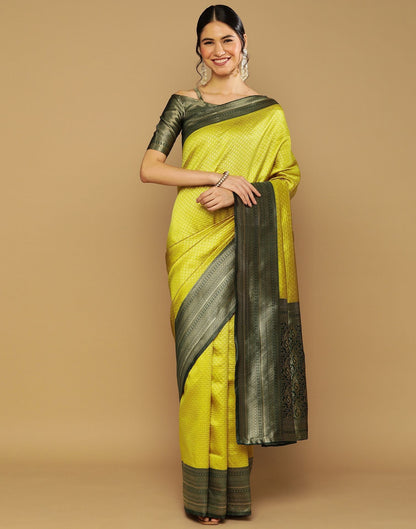 Lime Green Kanjivaram Jacquard Saree | Sudathi