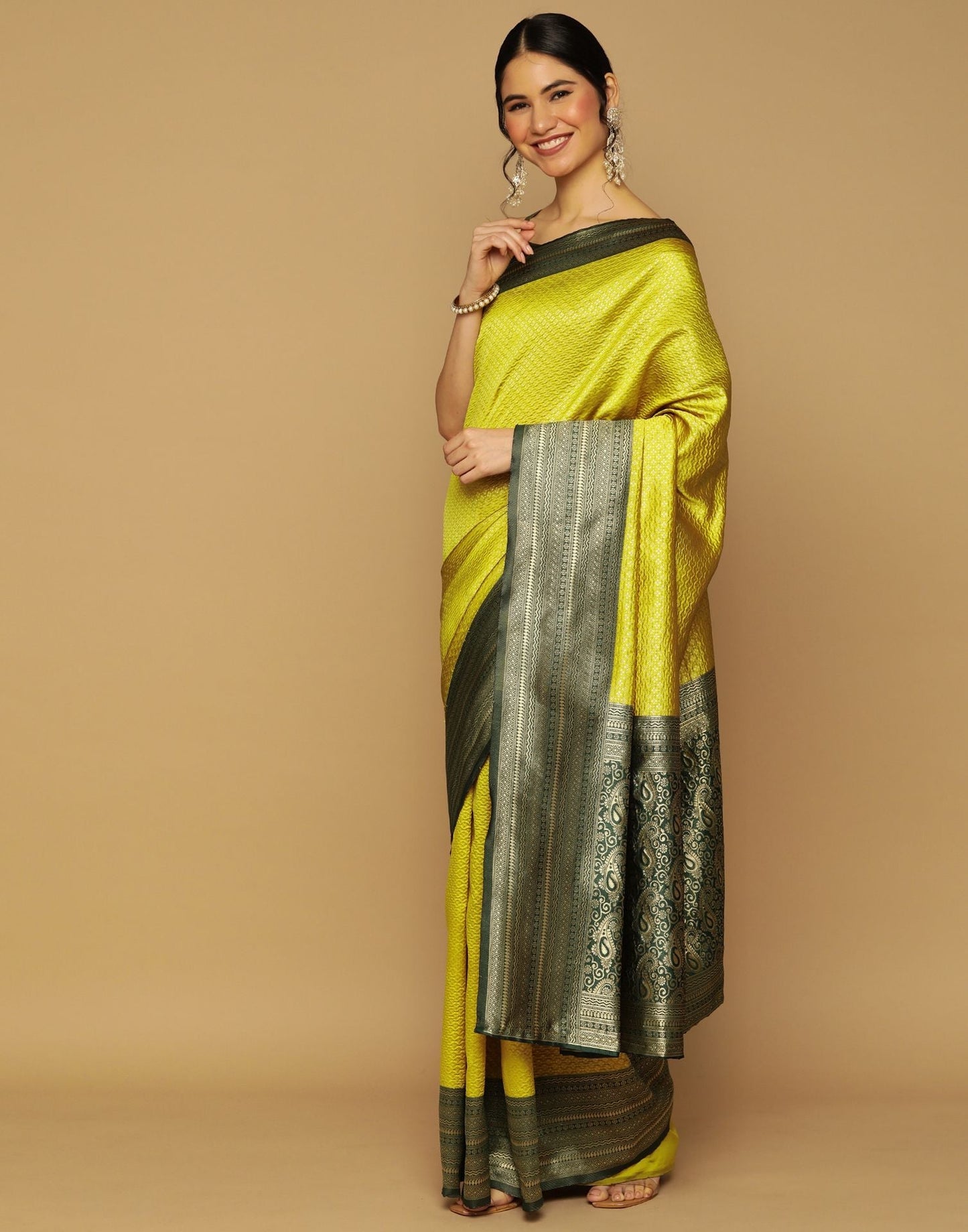 Lime Green Kanjivaram Jacquard Saree | Sudathi