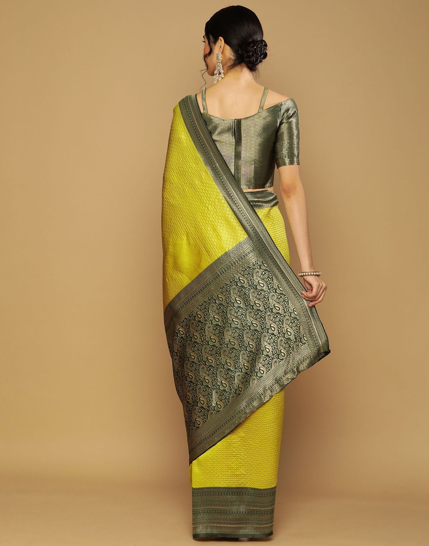 Lime Green Kanjivaram Jacquard Saree | Sudathi