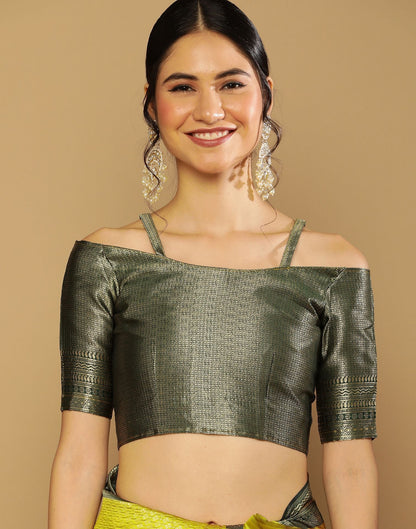 Lime Green Kanjivaram Jacquard Saree | Sudathi