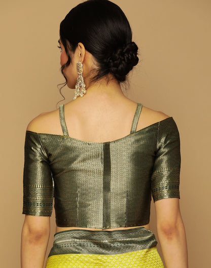 Lime Green Kanjivaram Jacquard Saree | Sudathi