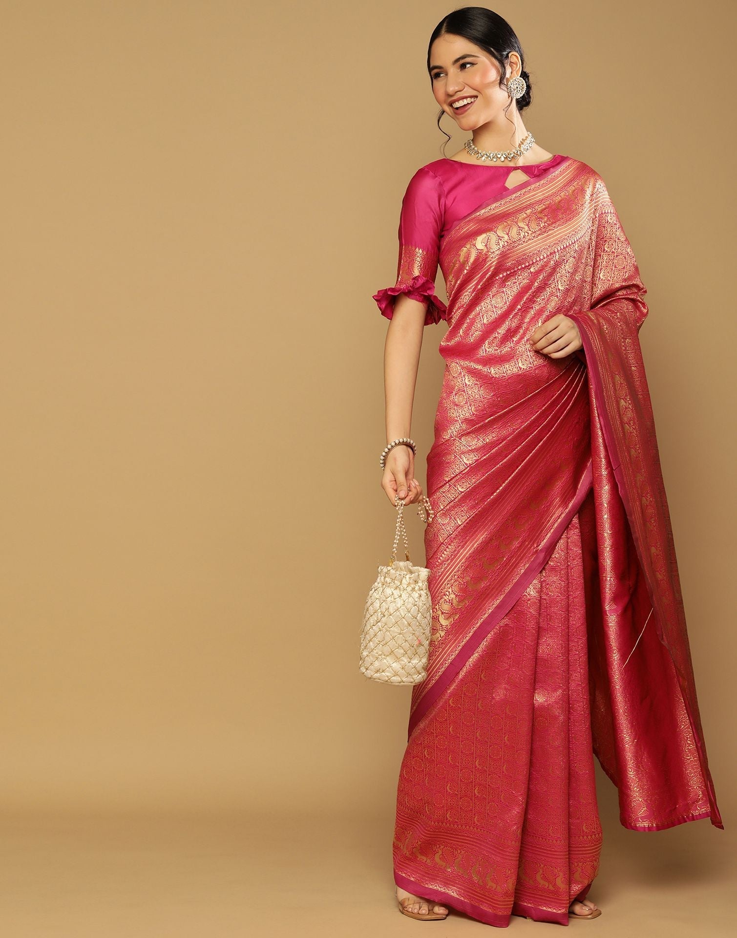 Hot Pink Kanjivaram Saree | Sudathi