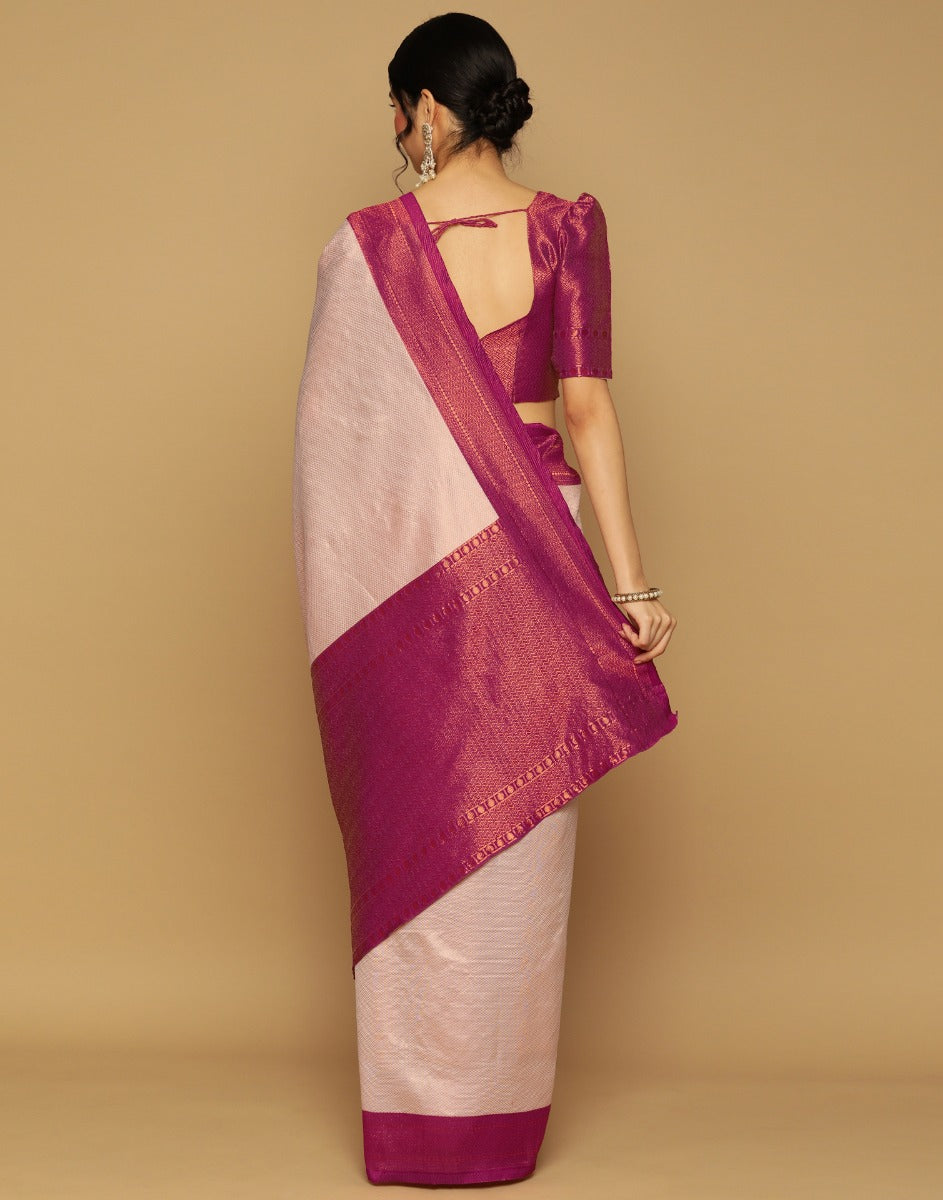 Off White Kanjivaram Jacquard Saree | Leemboodi
