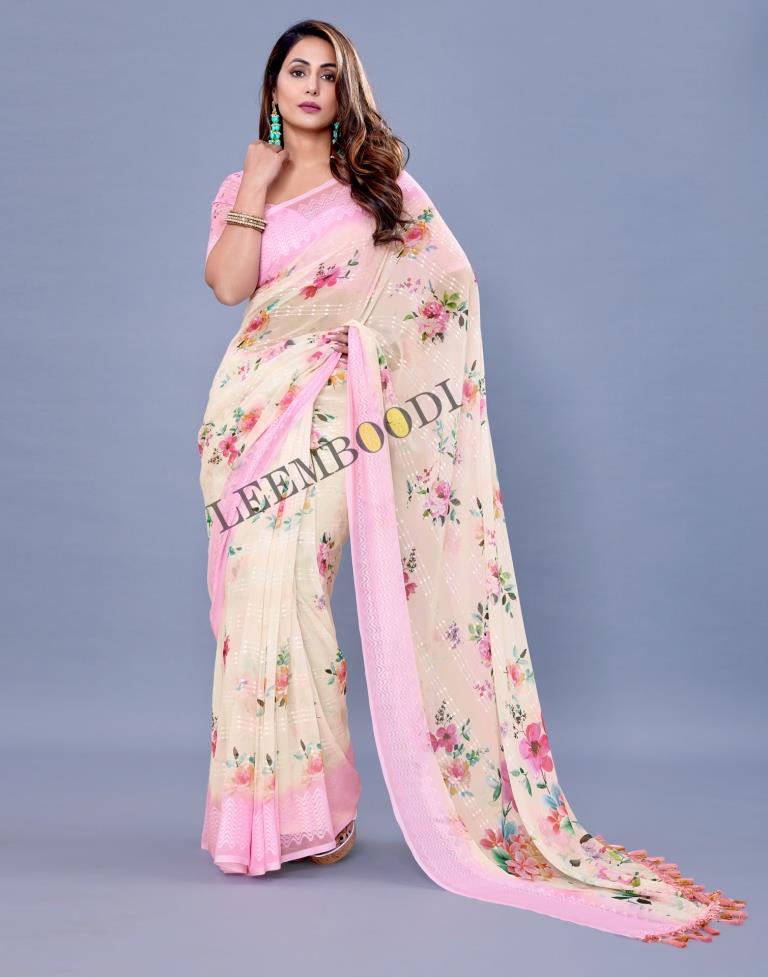 Cream Georgette Saree | Leemboodi