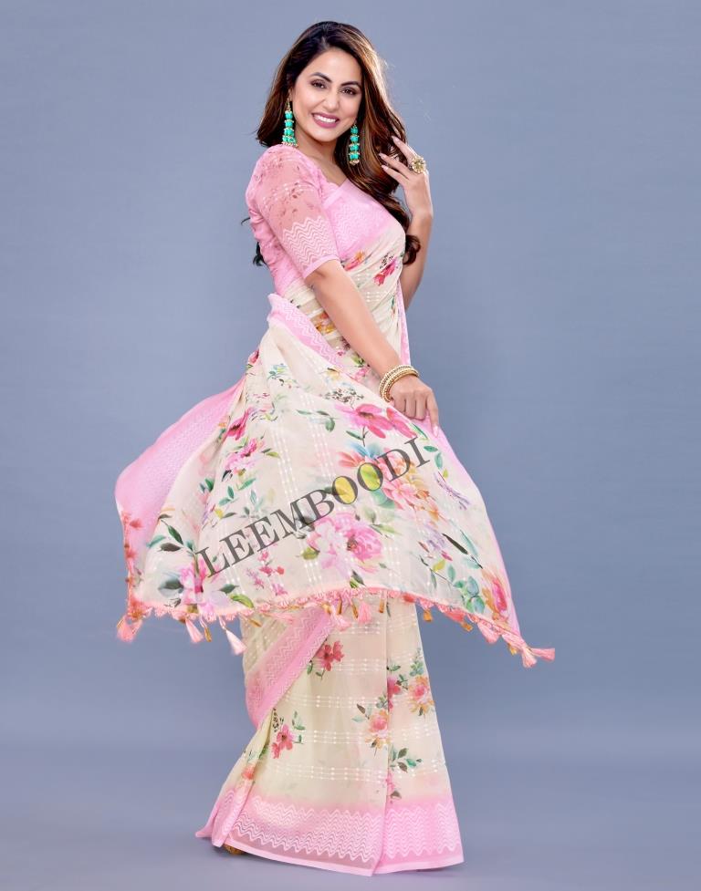 Cream Georgette Saree | Leemboodi