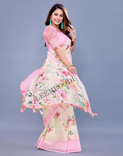 Cream Georgette Saree | Leemboodi